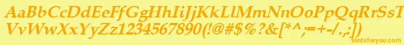 Queensbi-Schriftart – Orangefarbene Schriften auf gelbem Hintergrund