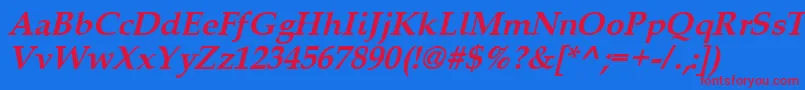 Queensbi-Schriftart – Rote Schriften auf blauem Hintergrund