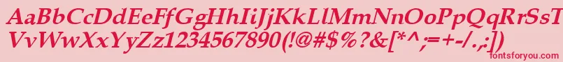 Queensbi-Schriftart – Rote Schriften auf rosa Hintergrund
