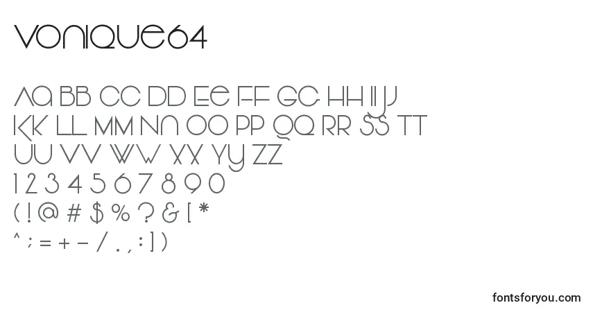 A fonte Vonique64 – alfabeto, números, caracteres especiais