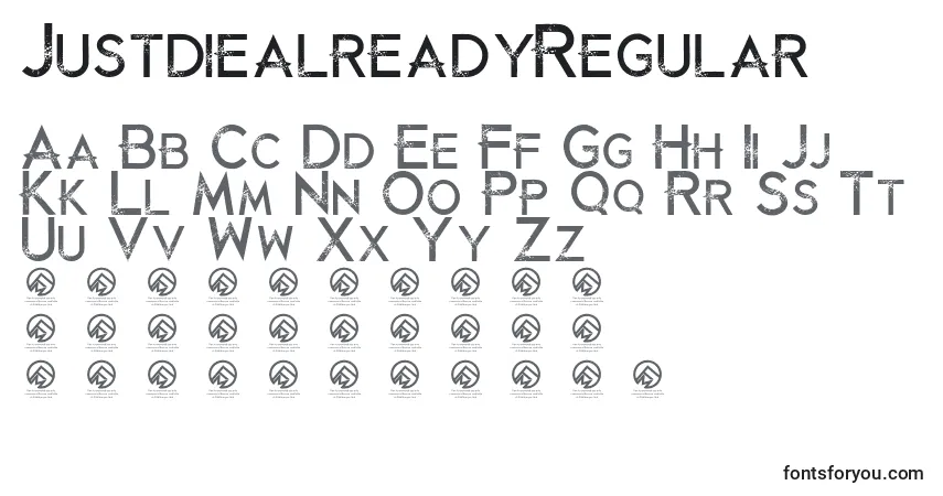 Шрифт JustdiealreadyRegular – алфавит, цифры, специальные символы