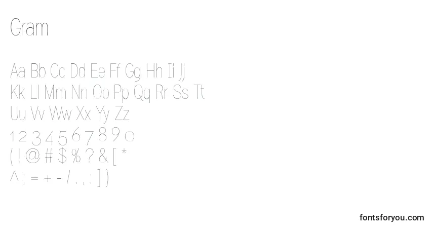 Шрифт Gram – алфавит, цифры, специальные символы