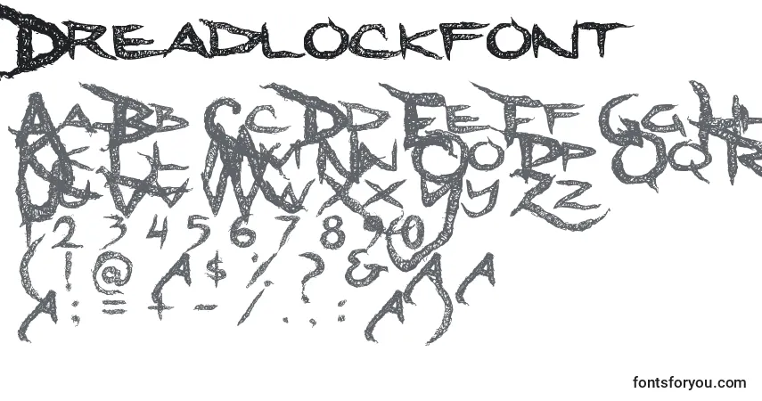 Czcionka Dreadlockfont – alfabet, cyfry, specjalne znaki