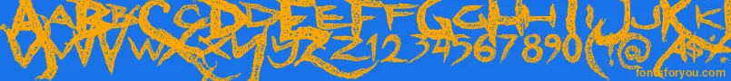 フォントDreadlockfont – オレンジ色の文字が青い背景にあります。