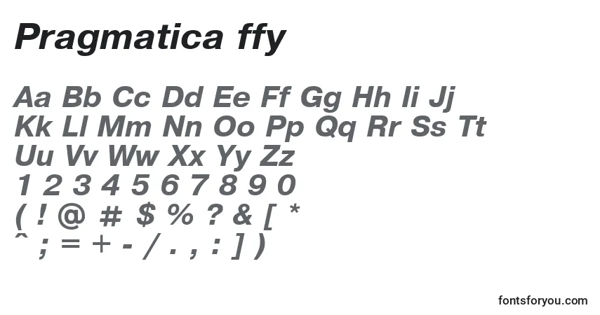 A fonte Pragmatica ffy – alfabeto, números, caracteres especiais