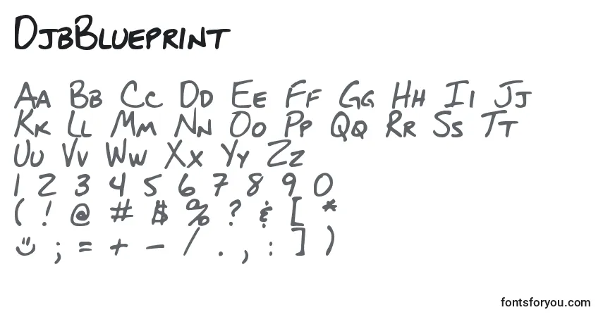 Schriftart DjbBlueprint – Alphabet, Zahlen, spezielle Symbole