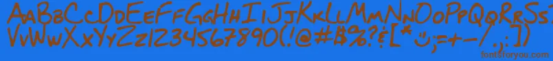 フォントDjbBlueprint – 茶色の文字が青い背景にあります。