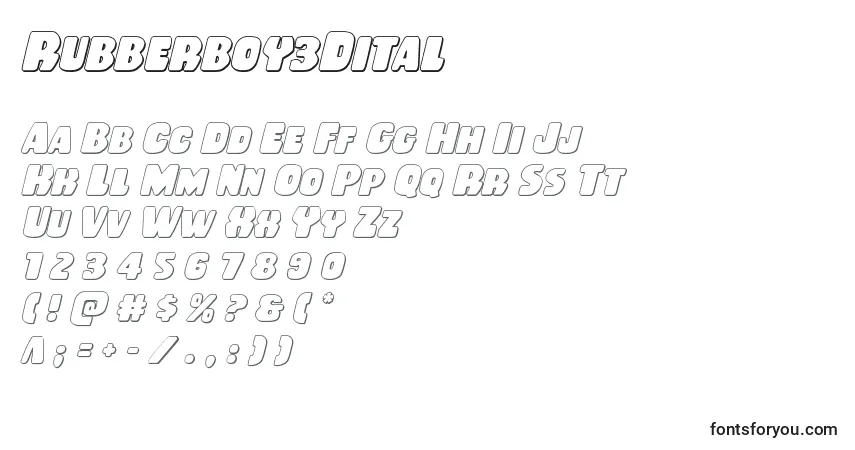 Шрифт Rubberboy3Dital – алфавит, цифры, специальные символы