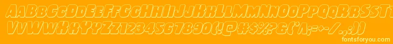 Rubberboy3Dital-Schriftart – Gelbe Schriften auf orangefarbenem Hintergrund