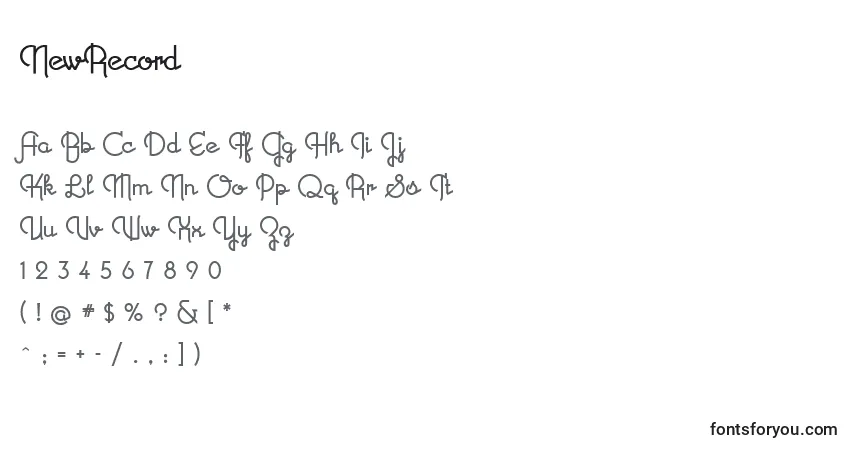 Czcionka NewRecord – alfabet, cyfry, specjalne znaki