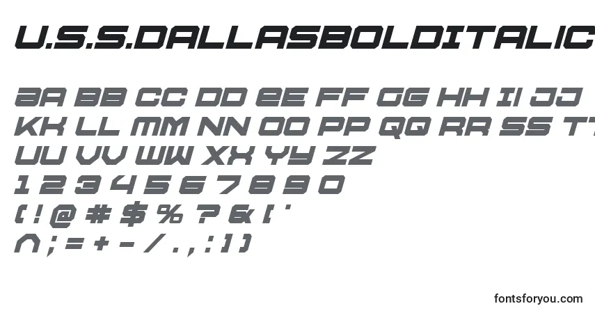 A fonte U.S.S.DallasBoldItalic – alfabeto, números, caracteres especiais