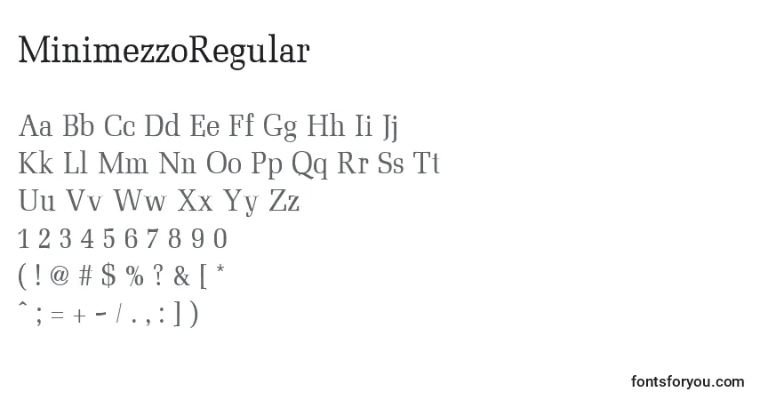 Czcionka MinimezzoRegular – alfabet, cyfry, specjalne znaki