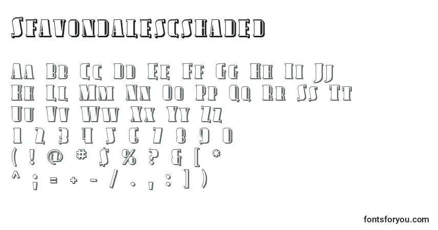 Sfavondalescshaded-fontti – aakkoset, numerot, erikoismerkit