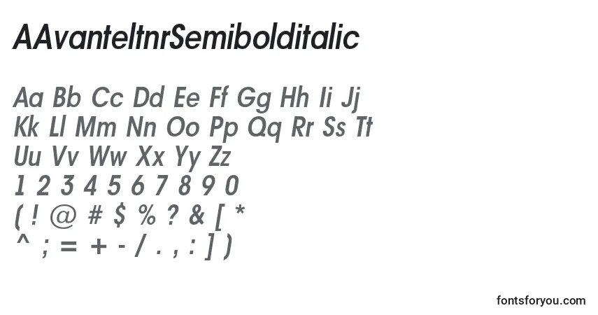Czcionka AAvanteltnrSemibolditalic – alfabet, cyfry, specjalne znaki