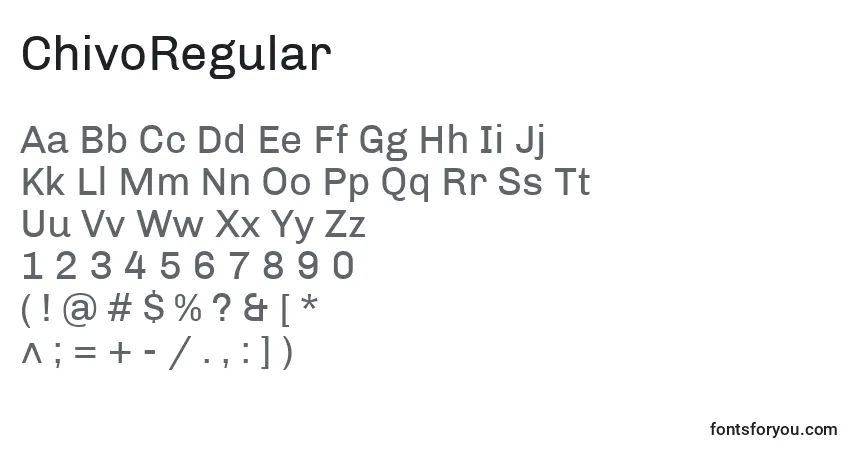 A fonte ChivoRegular – alfabeto, números, caracteres especiais