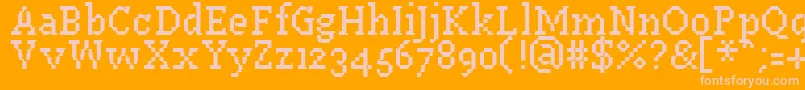 PfWestaSevenCondensed-fontti – vaaleanpunaiset fontit oranssilla taustalla