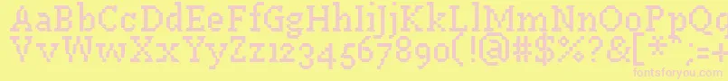 PfWestaSevenCondensed-fontti – vaaleanpunaiset fontit keltaisella taustalla