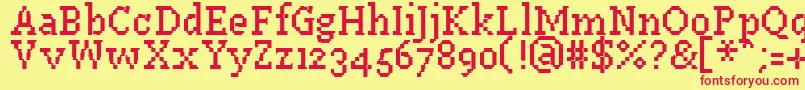 Шрифт PfWestaSevenCondensed – красные шрифты на жёлтом фоне