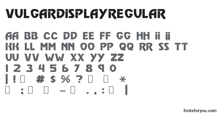 Czcionka VulgarDisplayRegular – alfabet, cyfry, specjalne znaki
