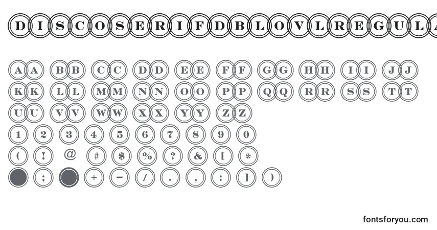 A fonte DiscoserifdblovlRegular – alfabeto, números, caracteres especiais