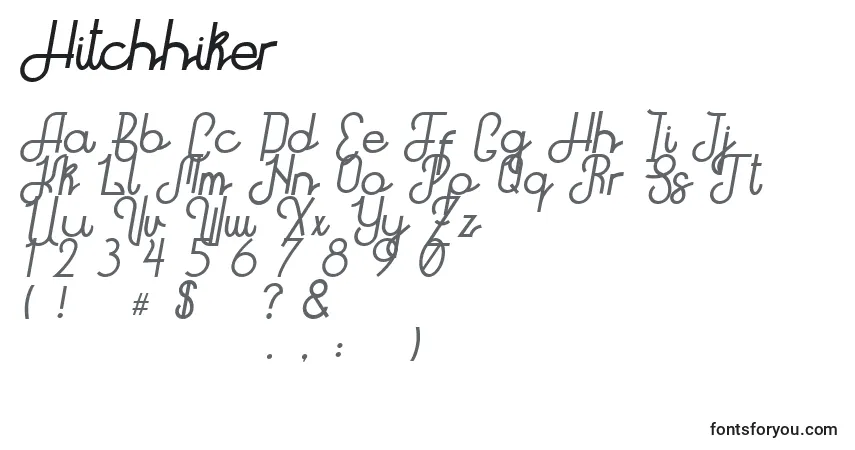 Schriftart Hitchhiker – Alphabet, Zahlen, spezielle Symbole