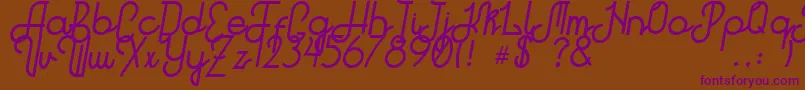 Hitchhiker-Schriftart – Violette Schriften auf braunem Hintergrund