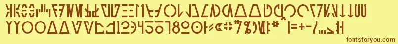 Weitere Informationen zur AurebeshCantina-Schriftart AurebeshCantina-Schriftart – Braune Schriften auf gelbem Hintergrund