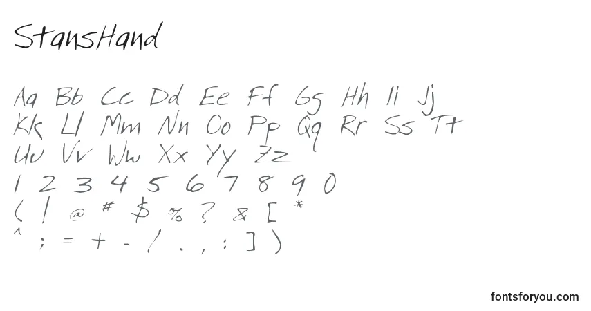 Czcionka StansHand – alfabet, cyfry, specjalne znaki