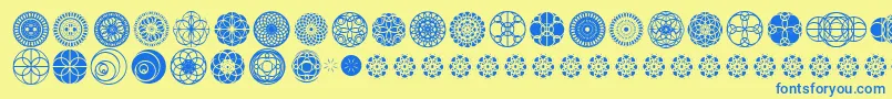 フォントKaleidoscopicVision – 青い文字が黄色の背景にあります。