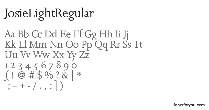 Шрифт JosieLightRegular – алфавит, цифры, специальные символы