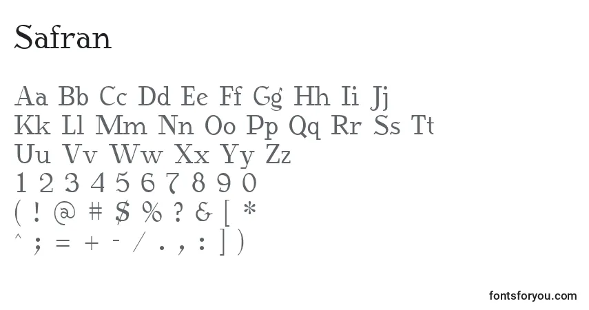 Schriftart Safran – Alphabet, Zahlen, spezielle Symbole