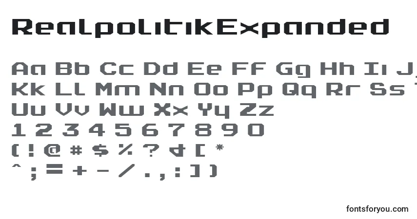 A fonte RealpolitikExpanded – alfabeto, números, caracteres especiais