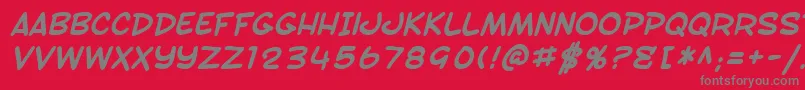 SfToontimeBoldItalic-fontti – harmaat kirjasimet punaisella taustalla