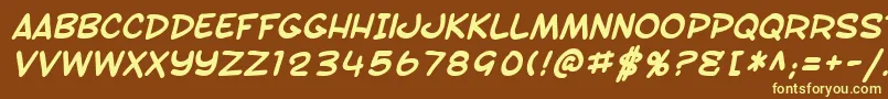 SfToontimeBoldItalic-Schriftart – Gelbe Schriften auf braunem Hintergrund