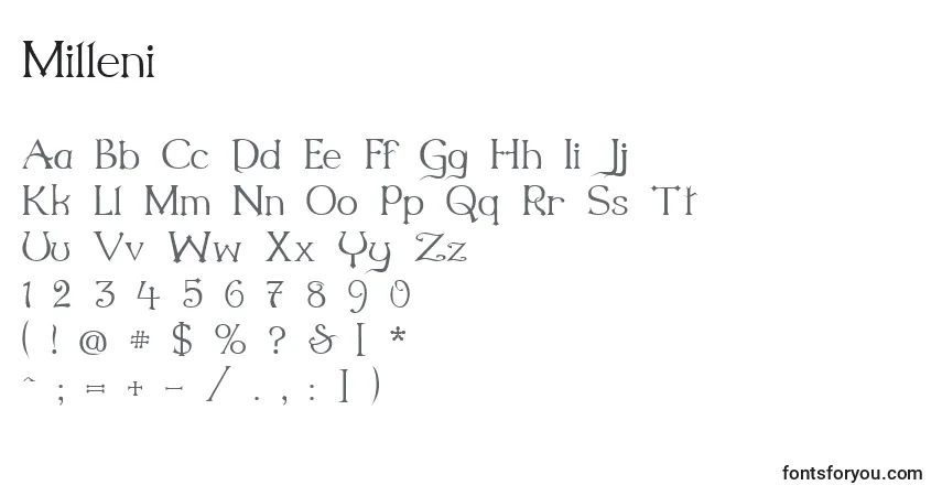 A fonte Milleni – alfabeto, números, caracteres especiais