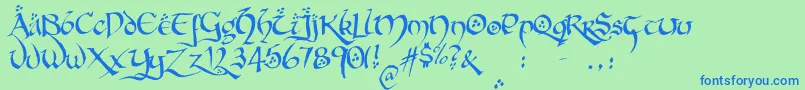 Hobbitonbrushhand Font – Blue Fonts on Green Background