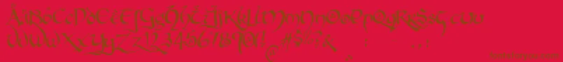 Hobbitonbrushhand Font – Brown Fonts on Red Background
