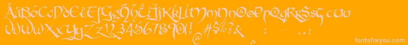 Hobbitonbrushhand-Schriftart – Rosa Schriften auf orangefarbenem Hintergrund