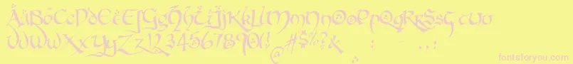 Hobbitonbrushhand Font – Pink Fonts on Yellow Background