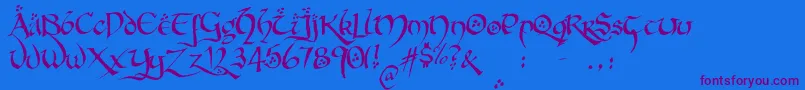 Hobbitonbrushhand-Schriftart – Violette Schriften auf blauem Hintergrund