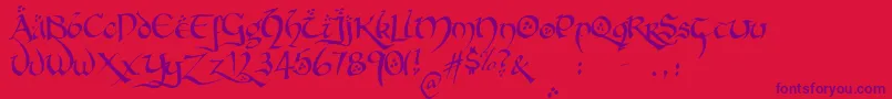 Fonte Hobbitonbrushhand – fontes roxas em um fundo vermelho
