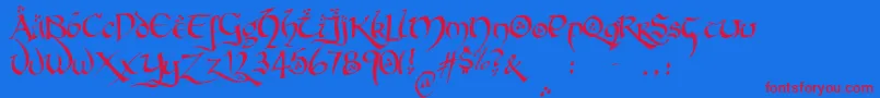 Hobbitonbrushhand Font – Red Fonts on Blue Background