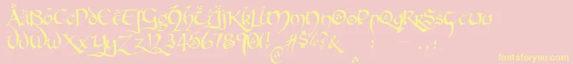 Hobbitonbrushhand-Schriftart – Gelbe Schriften auf rosa Hintergrund