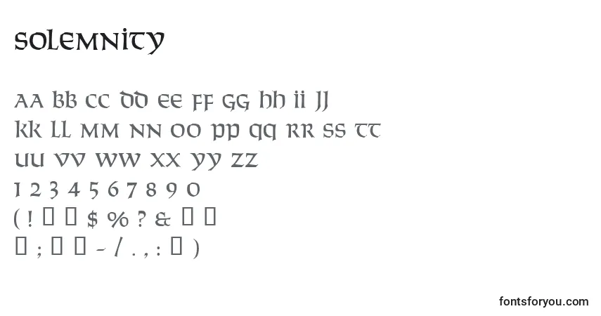 Шрифт Solemnity – алфавит, цифры, специальные символы