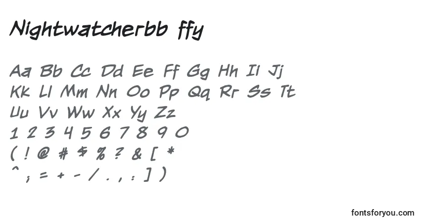 Schriftart Nightwatcherbb ffy – Alphabet, Zahlen, spezielle Symbole