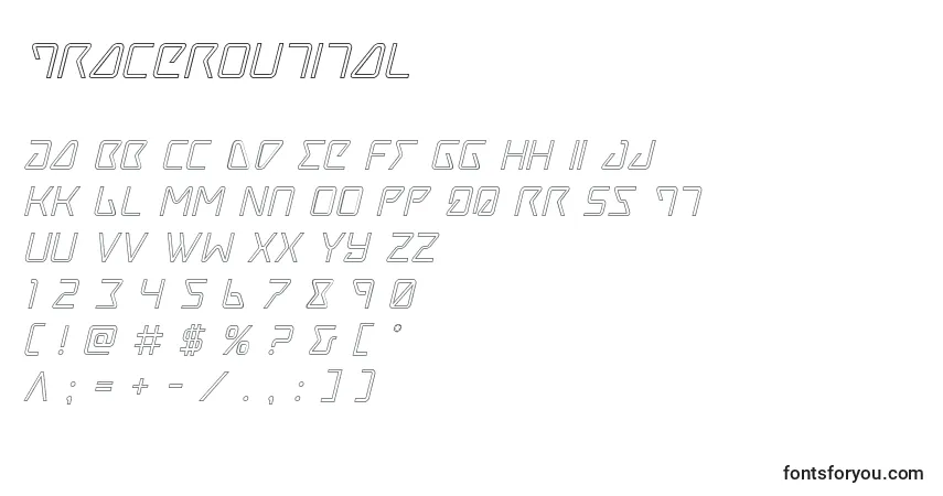 Schriftart Traceroutital – Alphabet, Zahlen, spezielle Symbole