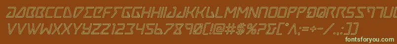 フォントTraceroutital – 緑色の文字が茶色の背景にあります。