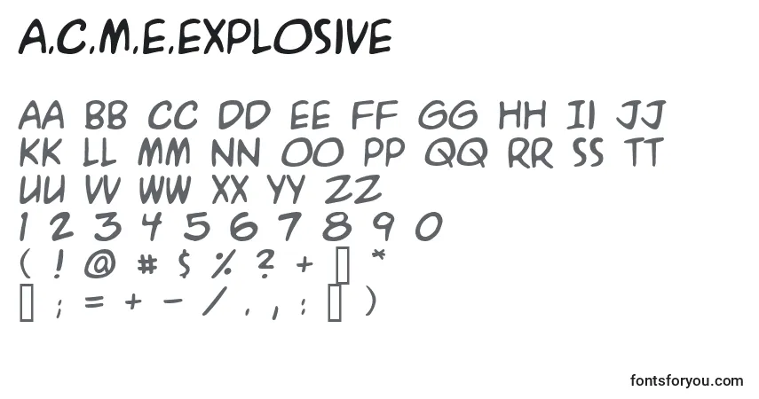 A fonte A.C.M.E.Explosive – alfabeto, números, caracteres especiais