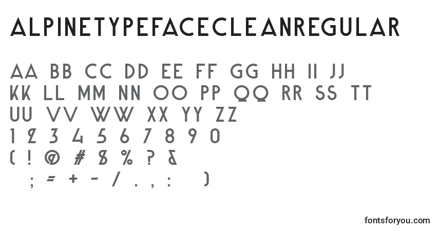 Schriftart AlpineTypefaceCleanRegular – Alphabet, Zahlen, spezielle Symbole