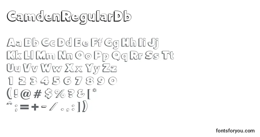 Czcionka CamdenRegularDb – alfabet, cyfry, specjalne znaki
